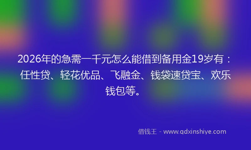 2026年的急需一千元怎么能借到备用金19岁有:任性贷、轻花优品、飞融金、钱袋速贷宝、欢乐钱包等。