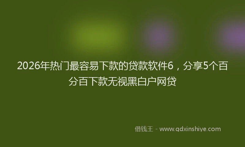2026年热门最容易下款的贷款软件6，分享5个百分百下款无视黑白户网贷