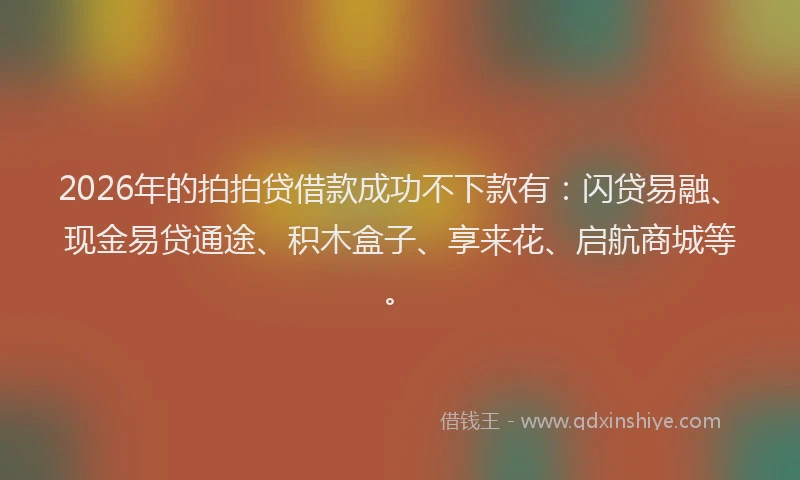 2026年的拍拍贷借款成功不下款有:闪贷易融、现金易贷通途、积木盒子、享来花、启航商城等。