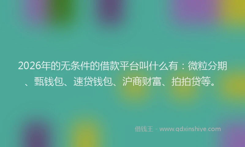2026年的无条件的借款平台叫什么有：微粒分期、甄钱包、速贷钱包、沪商财富、拍拍贷等。