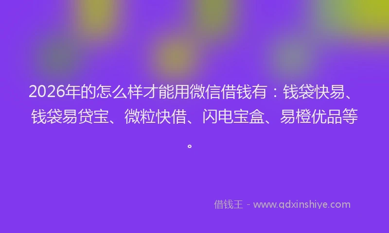 2026年的怎么样才能用微信借钱有：钱袋快易、钱袋易贷宝、微粒快借、闪电宝盒、易橙优品等。