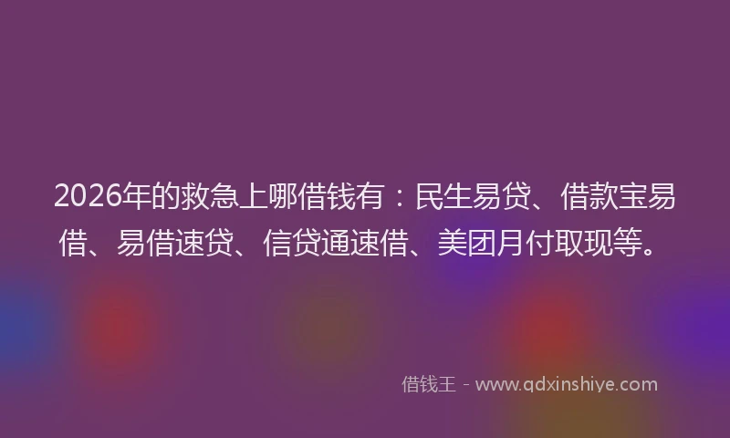 2026年的救急上哪借钱有：民生易贷、借款宝易借、易借速贷、信贷通速借、美团月付取现等。