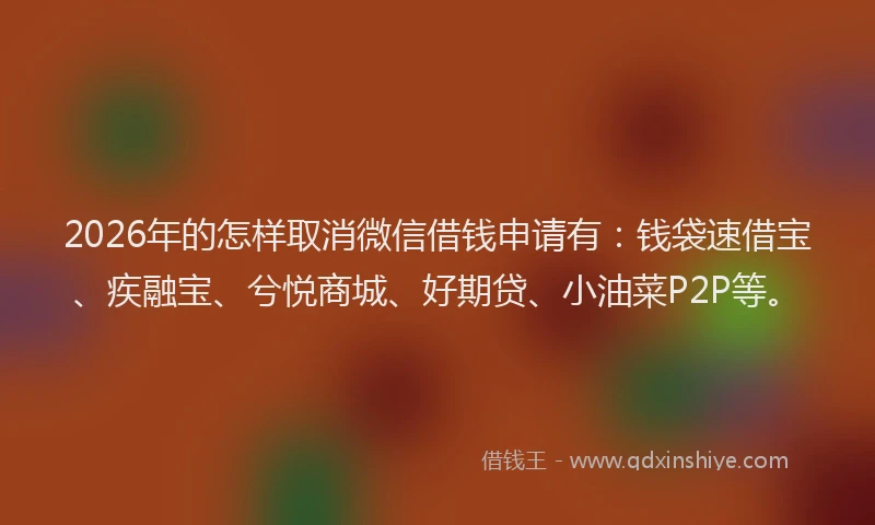 2026年的怎样取消微信借钱申请有：钱袋速借宝、疾融宝、兮悦商城、好期贷、小油菜P2P等。