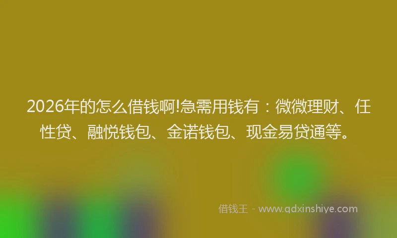 2026年的怎么借钱啊!急需用钱有：微微理财、任性贷、融悦钱包、金诺钱包、现金易贷通等。