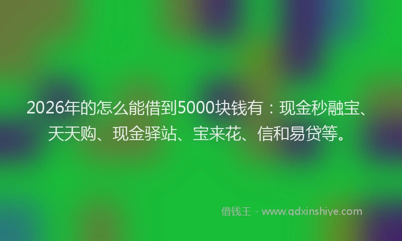 2026年的怎么能借到5000块钱有：现金秒融宝、天天购、现金驿站、宝来花、信和易贷等。