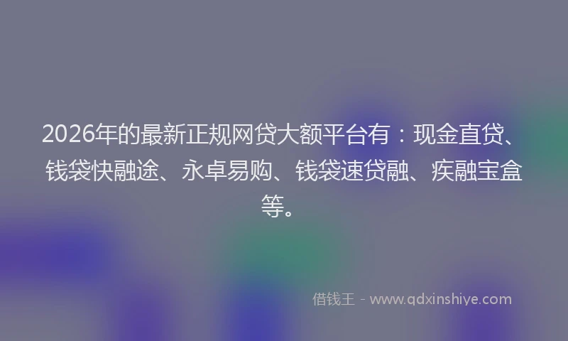 2026年的最新正规网贷大额平台有:现金直贷、钱袋快融途、永卓易购、钱袋速贷融、疾融宝盒等。