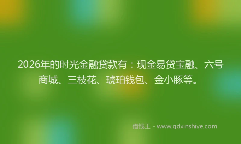 2026年的时光金融贷款有:现金易贷宝融、六号商城、三枝花、琥珀钱包、金小豚等。