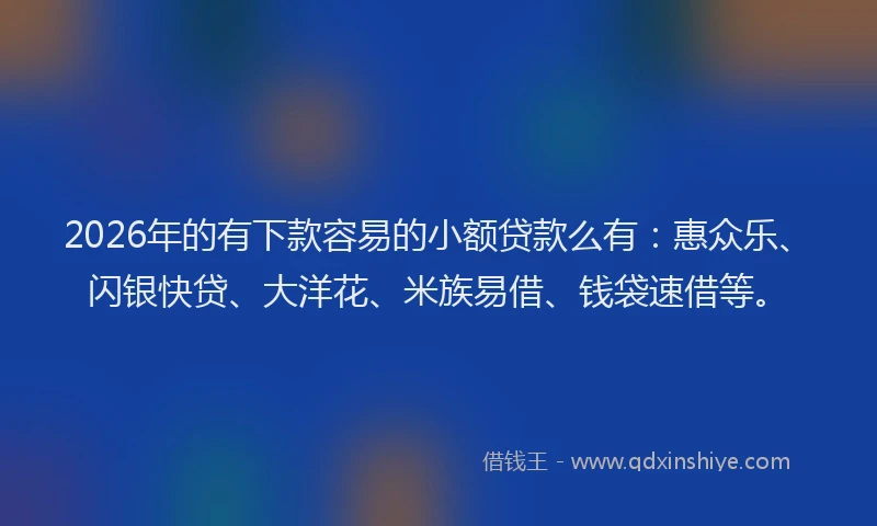 2026年的有下款容易的小额贷款么有：惠众乐、闪银快贷、大洋花、米族易借、钱袋速借等。