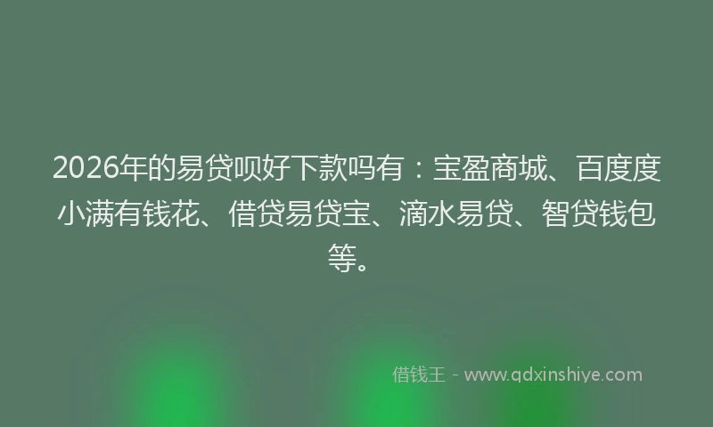 2026年的易贷呗好下款吗有：宝盈商城、百度度小满有钱花、借贷易贷宝、滴水易贷、智贷钱包等。