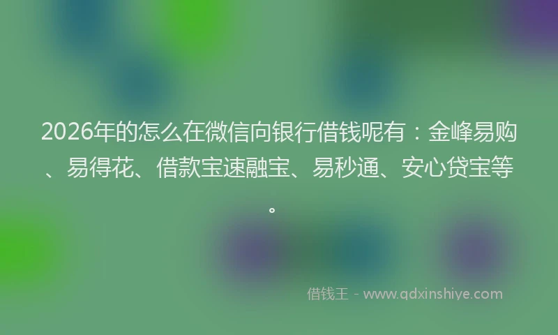 2026年的怎么在微信向银行借钱呢有：金峰易购、易得花、借款宝速融宝、易秒通、安心贷宝等。