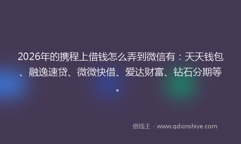 2026年的携程上借钱怎么弄到微信有：天天钱包、融逸速贷、微微快借、爱达财富、钻石分期等。