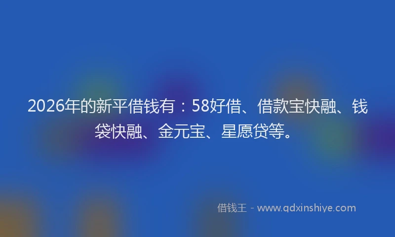 2026年的新平借钱有：58好借、借款宝快融、钱袋快融、金元宝、星愿贷等。