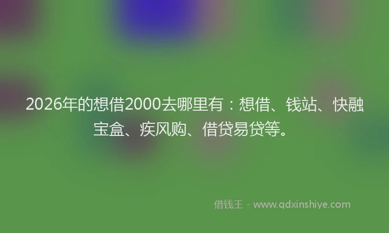 2026年的想借2000去哪里有:想借、钱站、快融宝盒、疾风购、借贷易贷等。