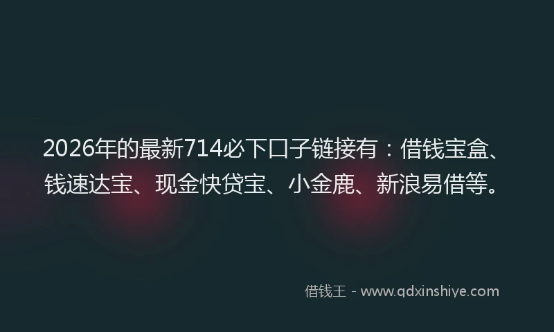 2026年的最新714必下口子链接有：借钱宝盒、钱速达宝、现金快贷宝、小金鹿、新浪易借等。