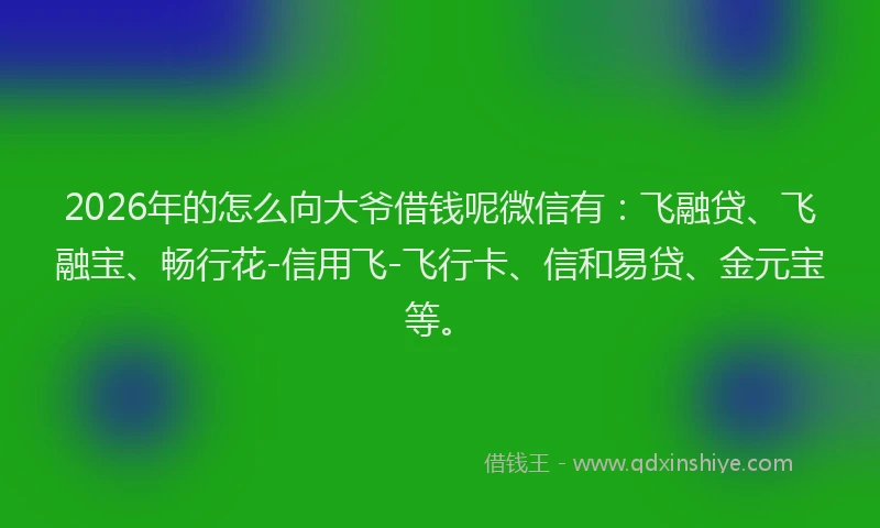 2026年的怎么向大爷借钱呢微信有：飞融贷、飞融宝、畅行花-信用飞-飞行卡、信和易贷、金元宝等。