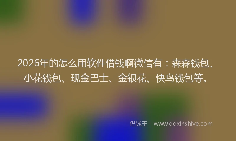 2026年的怎么用软件借钱啊微信有：森森钱包、小花钱包、现金巴士、金银花、快鸟钱包等。