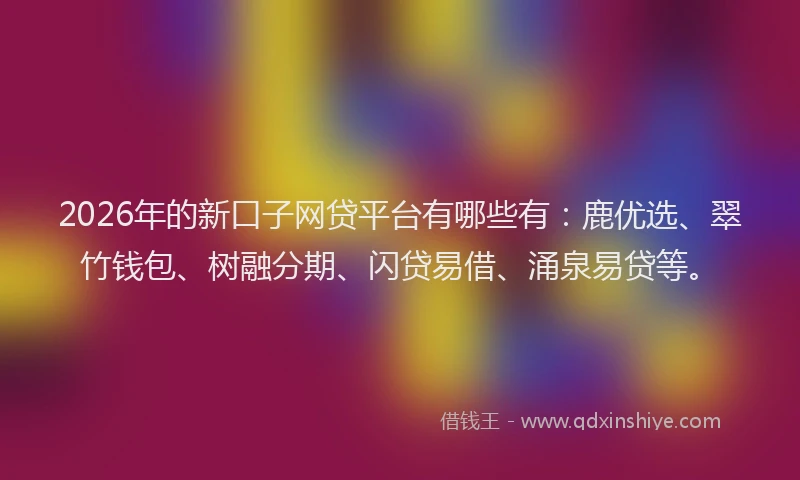 2026年的新口子网贷平台有哪些有：鹿优选、翠竹钱包、树融分期、闪贷易借、涌泉易贷等。