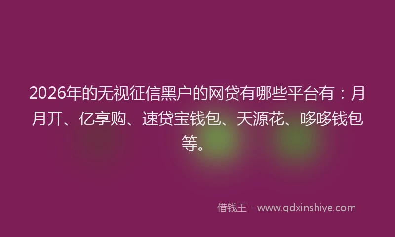2026年的无视征信黑户的网贷有哪些平台有：月月开、亿享购、速贷宝钱包、天源花、哆哆钱包等。