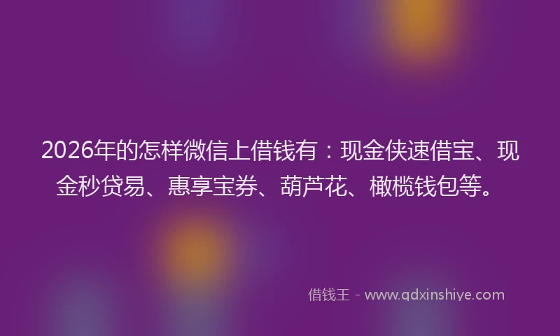 2026年的怎样微信上借钱有：现金侠速借宝、现金秒贷易、惠享宝券、葫芦花、橄榄钱包等。