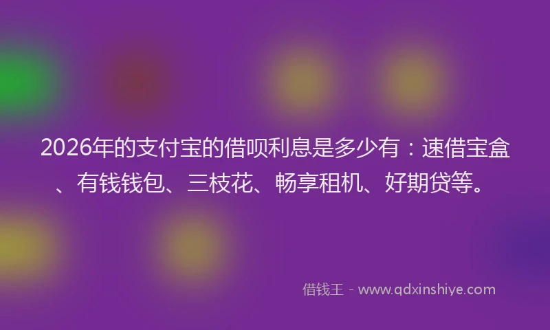2026年的支付宝的借呗利息是多少有：速借宝盒、有钱钱包、三枝花、畅享租机、好期贷等。