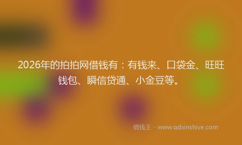 2026年的拍拍网借钱有：有钱来、口袋金、旺旺钱包、瞬信贷通、小金豆等。