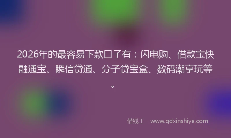 2026年的最容易下款口子有：闪电购、借款宝快融通宝、瞬信贷通、分子贷宝盒、数码潮享玩等。