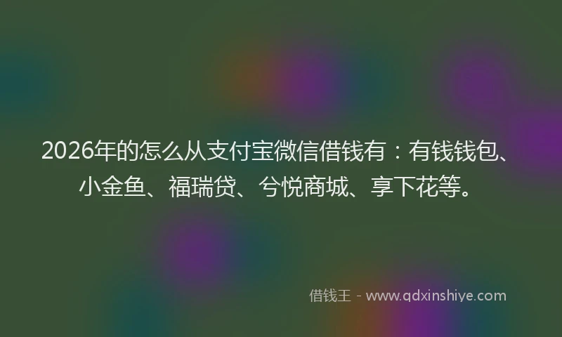2026年的怎么从支付宝微信借钱有：有钱钱包、小金鱼、福瑞贷、兮悦商城、享下花等。