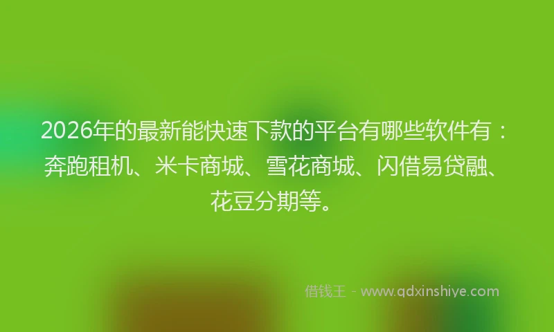 2026年的最新能快速下款的平台有哪些软件有：奔跑租机、米卡商城、雪花商城、闪借易贷融、花豆分期等。