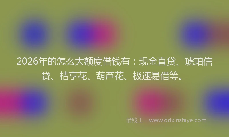 2026年的怎么大额度借钱有：现金直贷、琥珀信贷、桔享花、葫芦花、极速易借等。