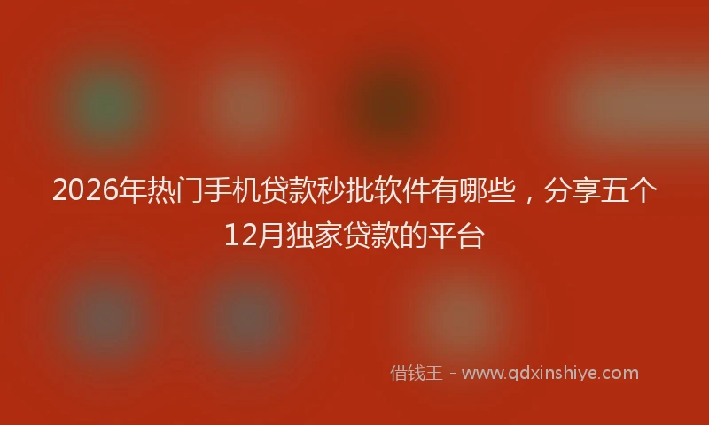 2026年热门手机贷款秒批软件有哪些，分享五个12月独家贷款的平台