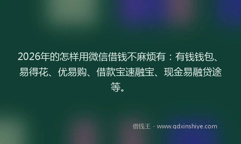 2026年的怎样用微信借钱不麻烦有：有钱钱包、易得花、优易购、借款宝速融宝、现金易融贷途等。