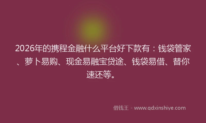 2026年的携程金融什么平台好下款有：钱袋管家、萝卜易购、现金易融宝贷途、钱袋易借、替你速还等。
