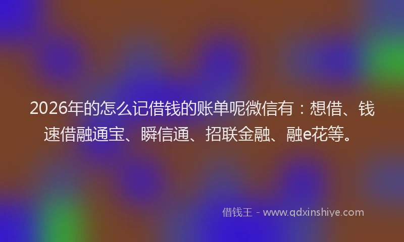 2026年的怎么记借钱的账单呢微信有：想借、钱速借融通宝、瞬信通、招联金融、融e花等。