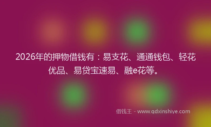 2026年的押物借钱有：易支花、通通钱包、轻花优品、易贷宝速易、融e花等。