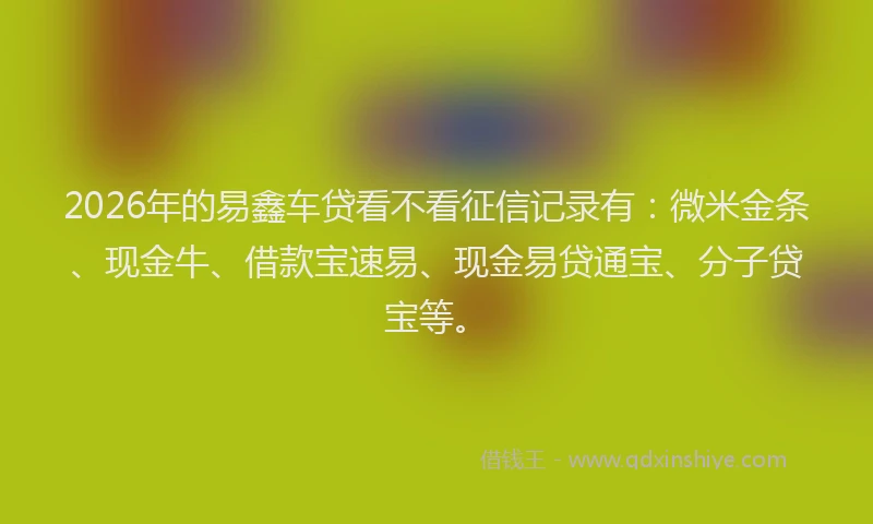 2026年的易鑫车贷看不看征信记录有：微米金条、现金牛、借款宝速易、现金易贷通宝、分子贷宝等。