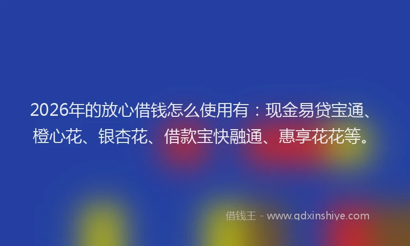 2026年的放心借钱怎么使用有：现金易贷宝通、橙心花、银杏花、借款宝快融通、惠享花花等。