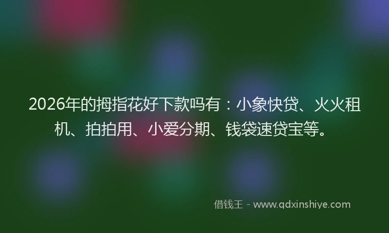 2026年的拇指花好下款吗有：小象快贷、火火租机、拍拍用、小爱分期、钱袋速贷宝等。
