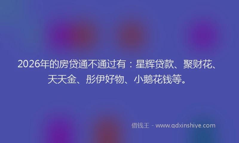 2026年的房贷通不通过有：星辉贷款、聚财花、天天金、彤伊好物、小鹅花钱等。