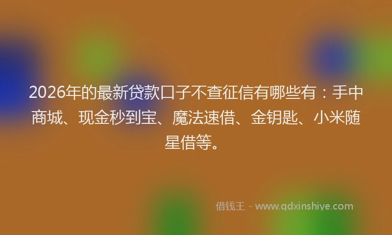 2026年的最新贷款口子不查征信有哪些有：手中商城、现金秒到宝、魔法速借、金钥匙、小米随星借等。