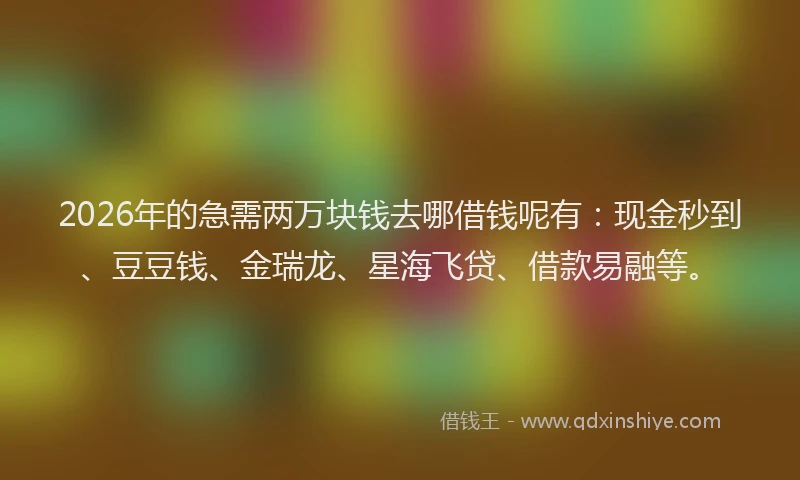 2026年的急需两万块钱去哪借钱呢有:现金秒到、豆豆钱、金瑞龙、星海飞贷、借款易融等。