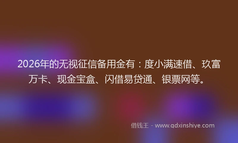 2026年的无视征信备用金有:度小满速借、玖富万卡、现金宝盒、闪借易贷通、银票网等。