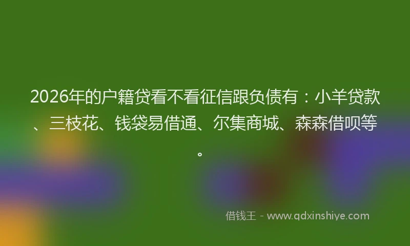 2026年的户籍贷看不看征信跟负债有：小羊贷款、三枝花、钱袋易借通、尔集商城、森森借呗等。