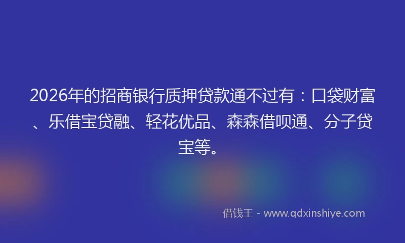 2026年的招商银行质押贷款通不过有：口袋财富、乐借宝贷融、轻花优品、森森借呗通、分子贷宝等。