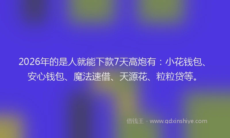 2026年的是人就能下款7天高炮有：小花钱包、安心钱包、魔法速借、天源花、粒粒贷等。