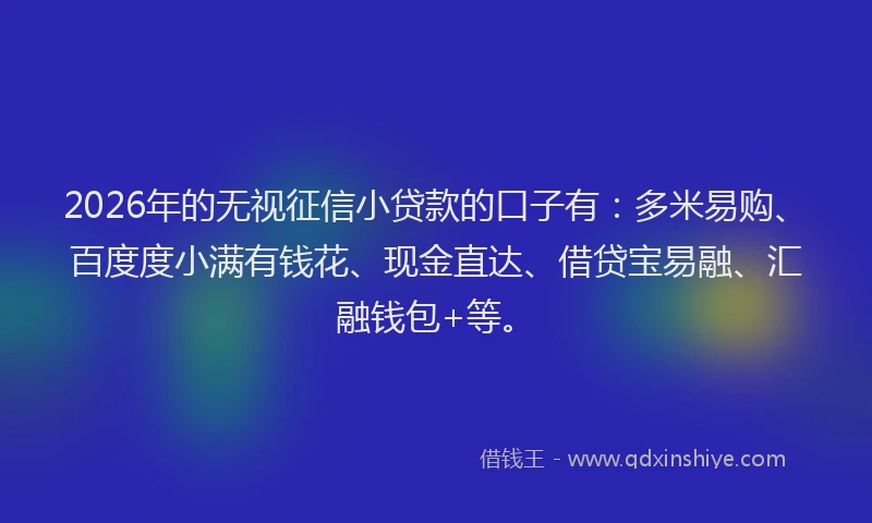 2026年的无视征信小贷款的口子有：多米易购、百度度小满有钱花、现金直达、借贷宝易融、汇融钱包+等。