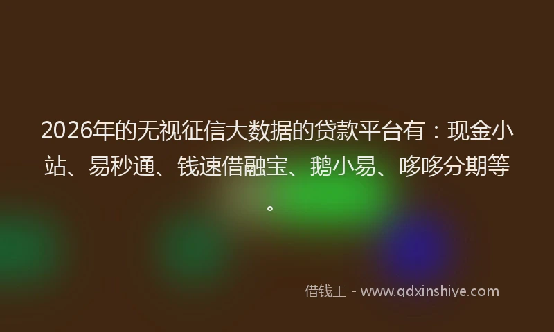 2026年的无视征信大数据的贷款平台有：现金小站、易秒通、钱速借融宝、鹅小易、哆哆分期等。
