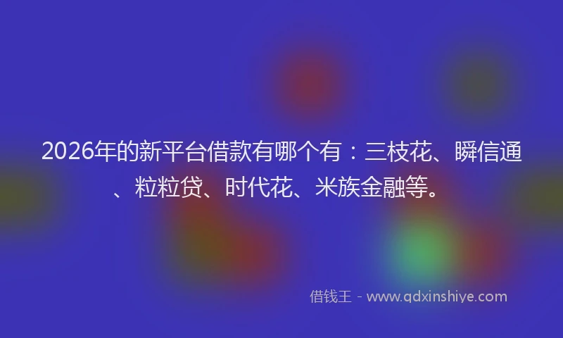 2026年的新平台借款有哪个有：三枝花、瞬信通、粒粒贷、时代花、米族金融等。