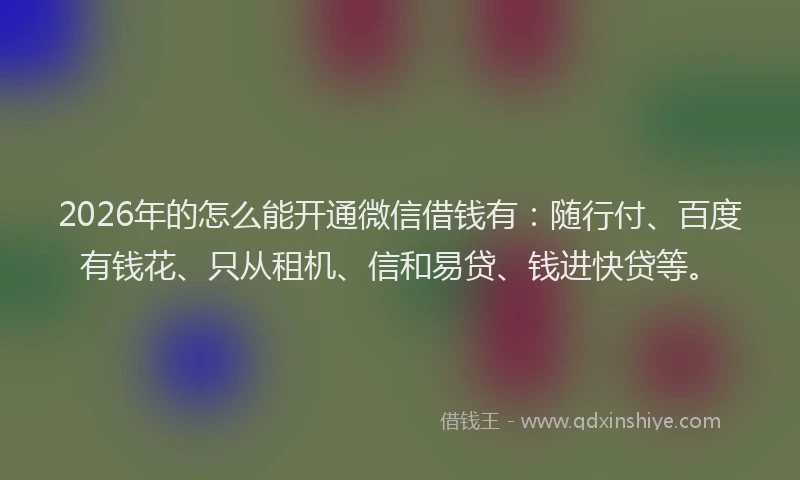 2026年的怎么能开通微信借钱有:随行付、百度有钱花、只从租机、信和易贷、钱进快贷等。