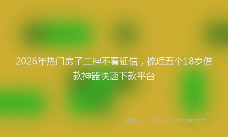 2026年热门房子二押不看征信，梳理五个18岁借款神器快速下款平台