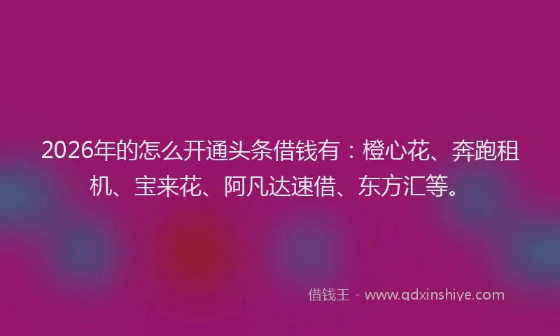 2026年的怎么开通头条借钱有：橙心花、奔跑租机、宝来花、阿凡达速借、东方汇等。